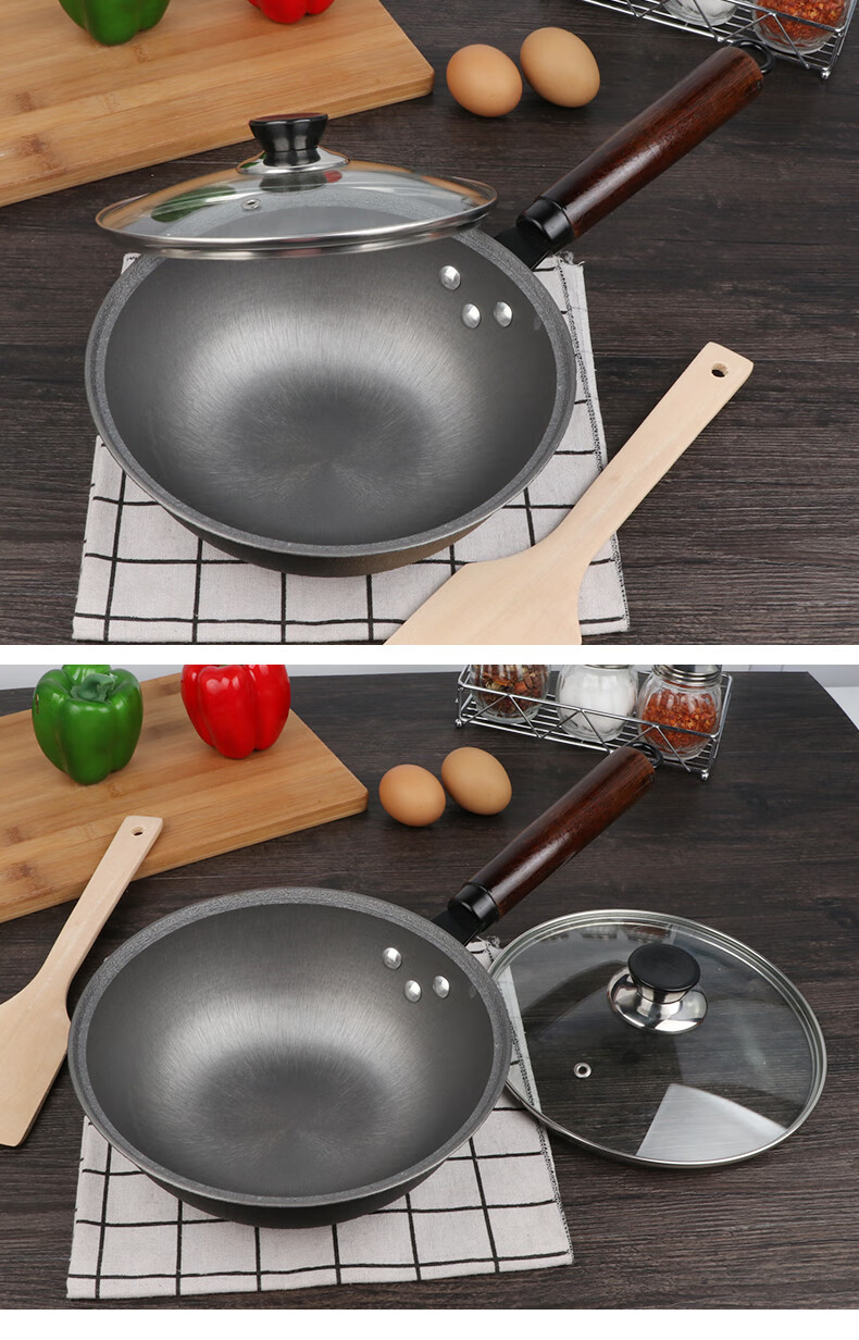铸铁小炒锅榉木手柄炒锅真铸铁锅宝宝小号炒菜锅单人小锅情侣锅小规格