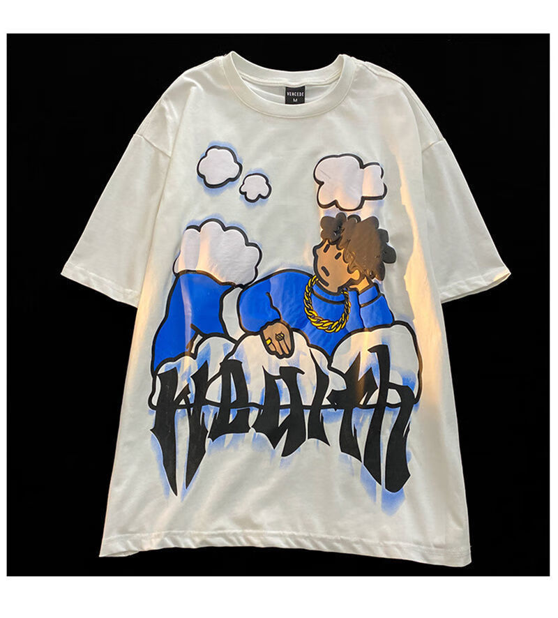 摘星少年衣服男美式街头嘻哈卡通人物短袖情侣装宽松潮流ins夏季t恤