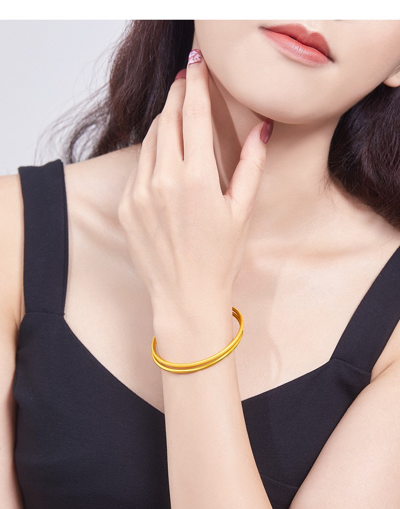 老凤凰999足金5g硬金一生一世黄金手镯女生日纪念礼物结婚首饰素圈