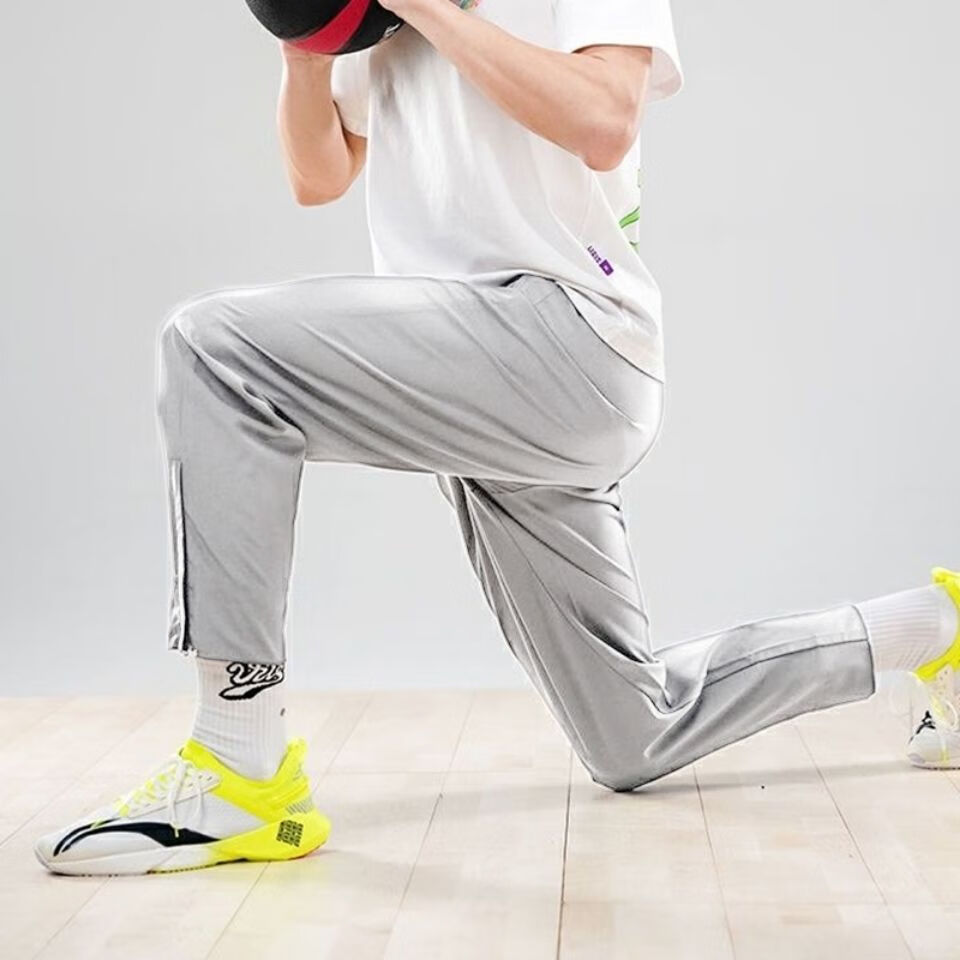 运动裤男田径训练裤子速干长裤体育生侧拉链跑步直筒梭织 宝蓝/无标没