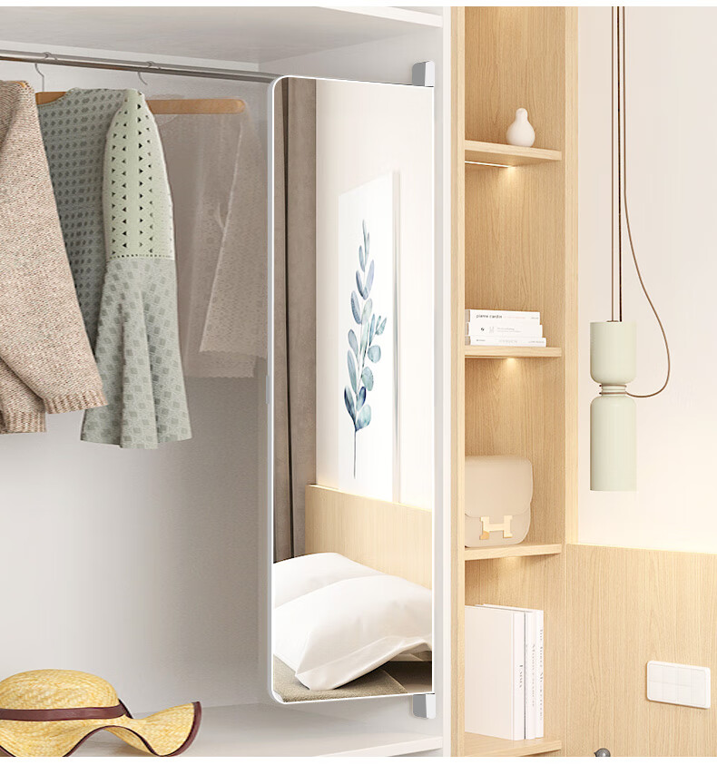 挂在衣柜门上的镜子平开门衣柜镜子内置推拉可旋转隐藏折叠穿衣镜内装