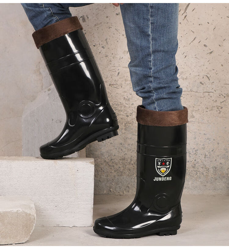 雨鞋加绒保暖可拆卸防滑防水鞋劳保鞋牛筋底胶鞋男中907高筒不加棉39