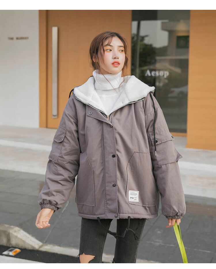 冬天女生外套加绒加厚学生高中生初中生女孩冬季棉衣韩版宽松短款衣服