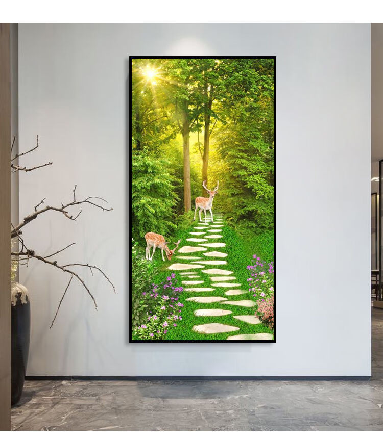 款现代简约入户走廊过道玄关装饰画进门竖版风景挂画大树墙壁画树林 a