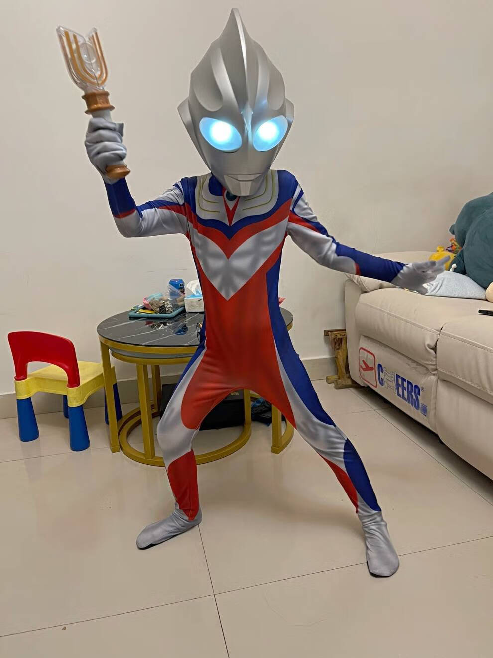 奥特曼衣服连体带头套cos表演服成人奥特曼衣服头盔头套迪迦发光男童