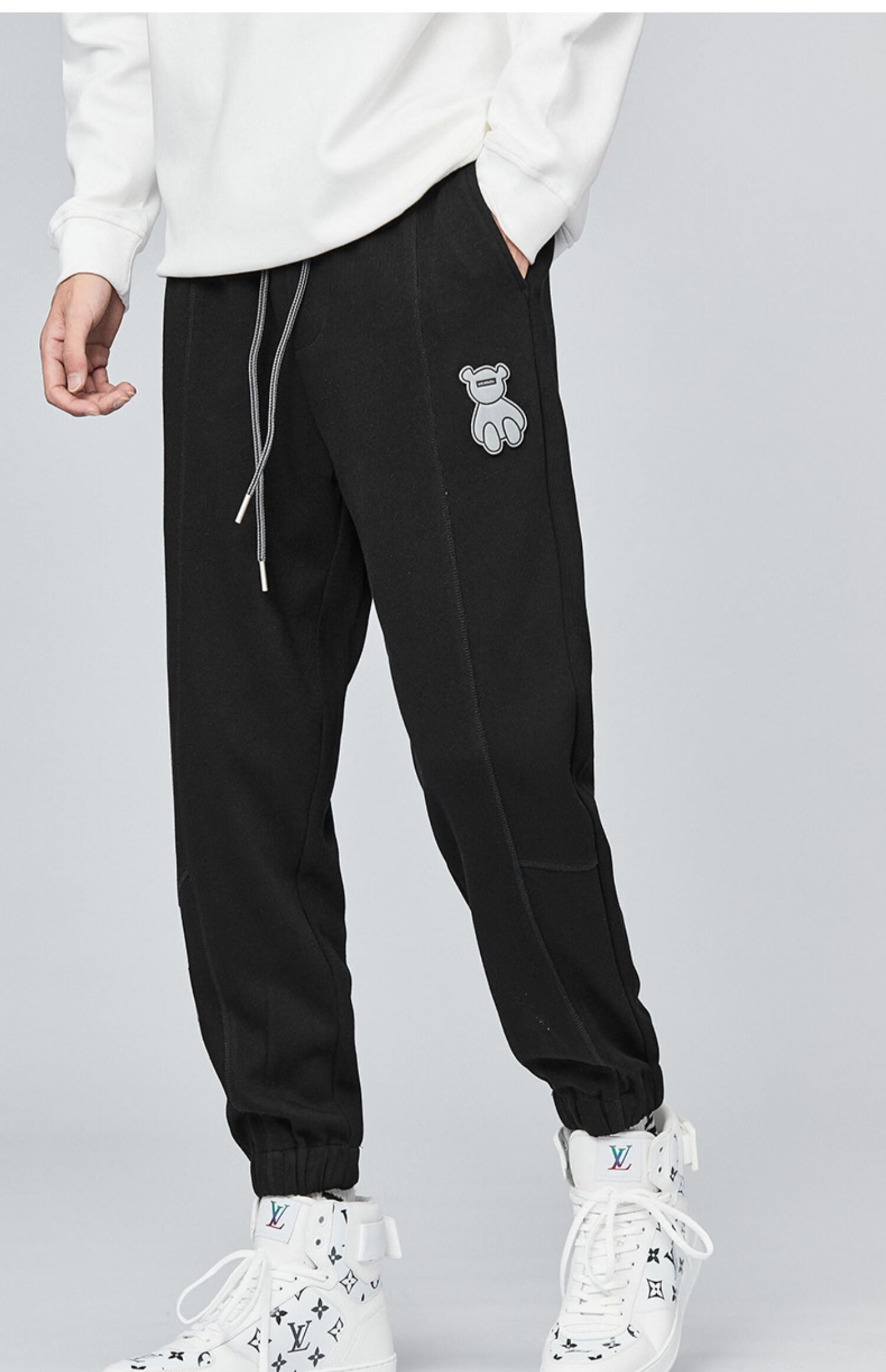 mlb 小熊卫裤男春秋ins潮牌魔术贴宽松束脚裤纯棉针织运动休闲裤子男