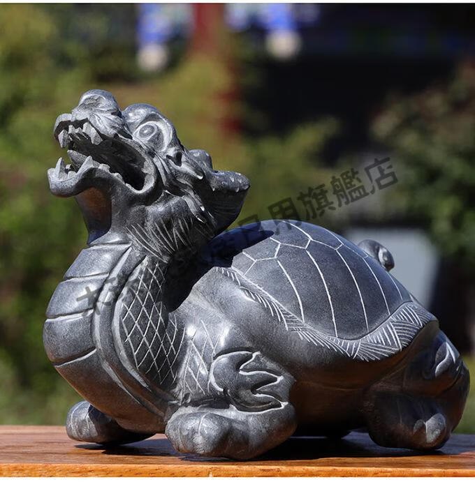 石雕龙龟摆件石头雕刻龙头龟霸下办公室客厅茶宠家居装饰原石雕刻木珠