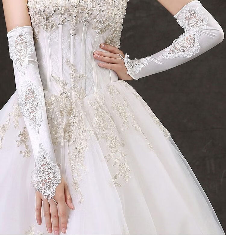婚纱手套长款纱新娘婚纱手套结婚蕾丝长款2021新款冬季加厚保暖晚礼服