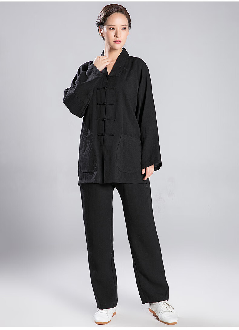 道袍道服武农道士服男女 白云观居士服 古装亚麻太极服 武当昂沐 黑色