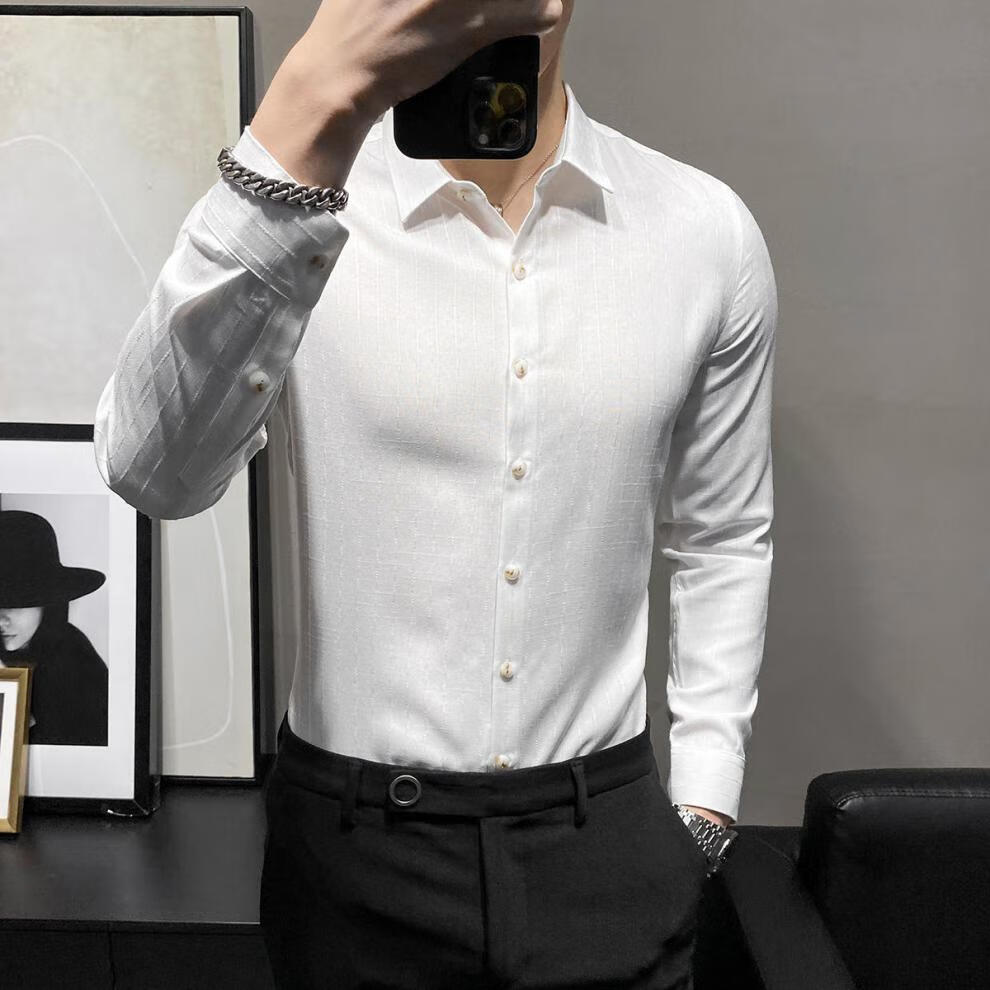 英伦雅痞风衬衫衬衫男长袖潮流帅气修身轻奢商务休闲感春季条纹衬衣