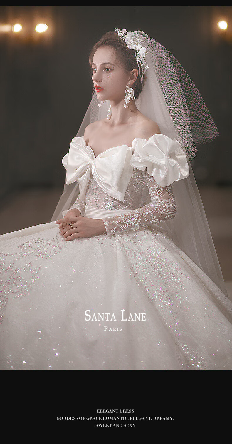 xiaofen婚纱2022新款新娘宫廷风重工一字肩高端超仙大拖尾冬季主婚纱