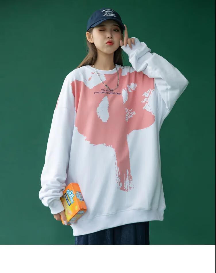 卫衣女春秋学生党无帽国潮卫衣女宽松韩版春秋季长袖薄款t恤打底衫