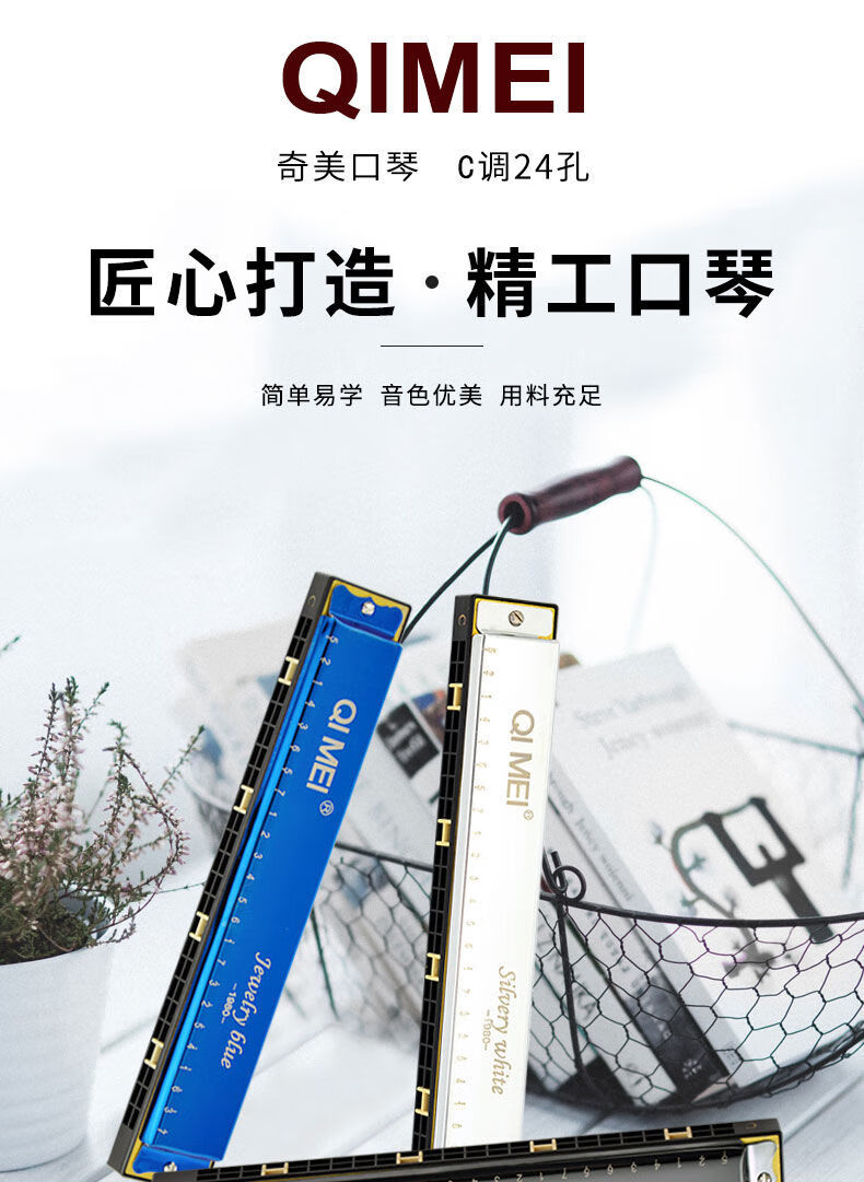 24孔複音口琴兒童初學入門娛樂自學口琴重音回聲q8雅典黑複音口琴標配