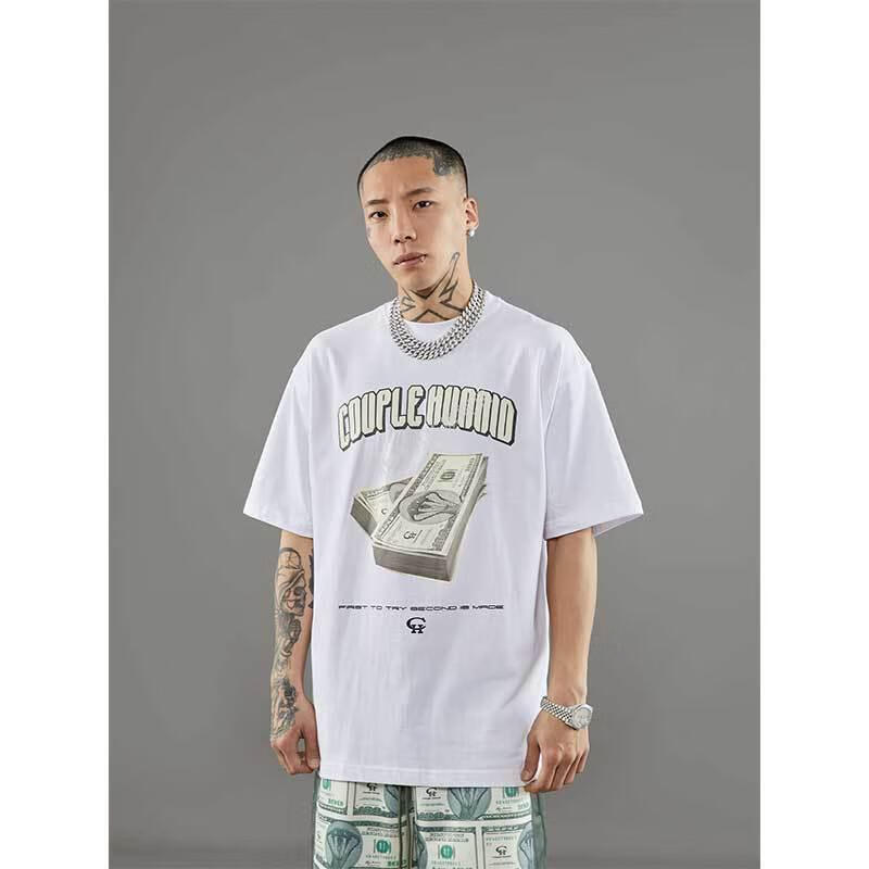couple hunnid 短袖炸街t恤男宽松大码200斤半袖夏季新款美钞欧美国潮