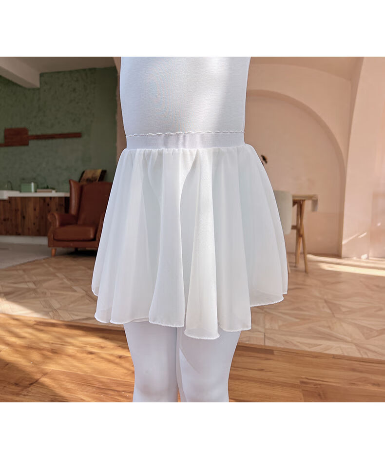 女童舞蹈半身裙白色雪纺纱裙成人儿童芭蕾舞裙松紧短裙跳舞裙子舞蹈服