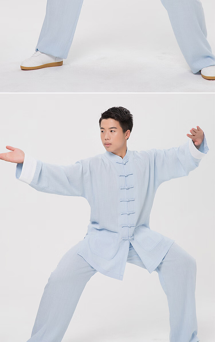 武当太极服加厚竹节亚麻中国风武术比赛表演练功服套装男女款春秋白色