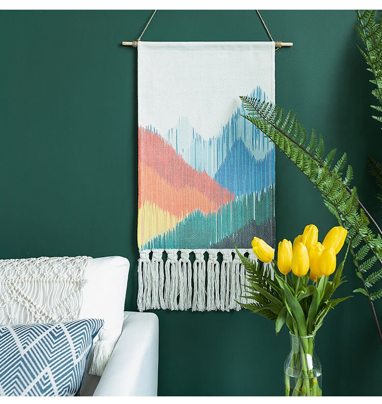 北欧棉线印花挂毯客厅墙毯挂画ins背景墙壁毯家用几何图形挂巾黄山