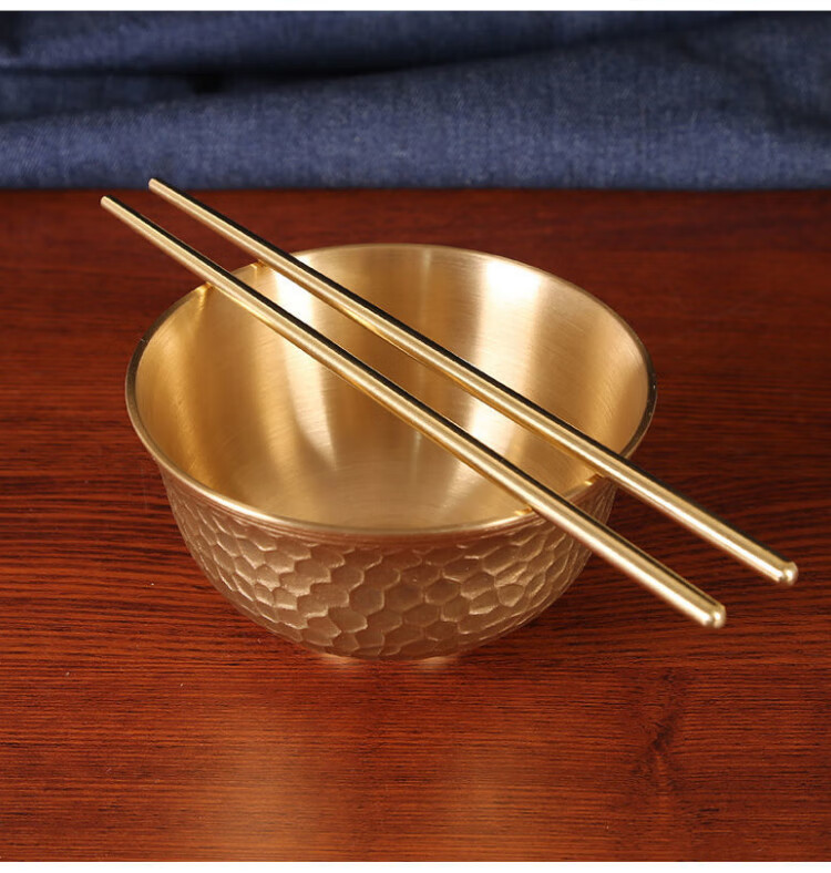 铜餐具三件套纯铜全铜碗铜筷子铜勺子家用黄铜整套餐具金属儿童防摔