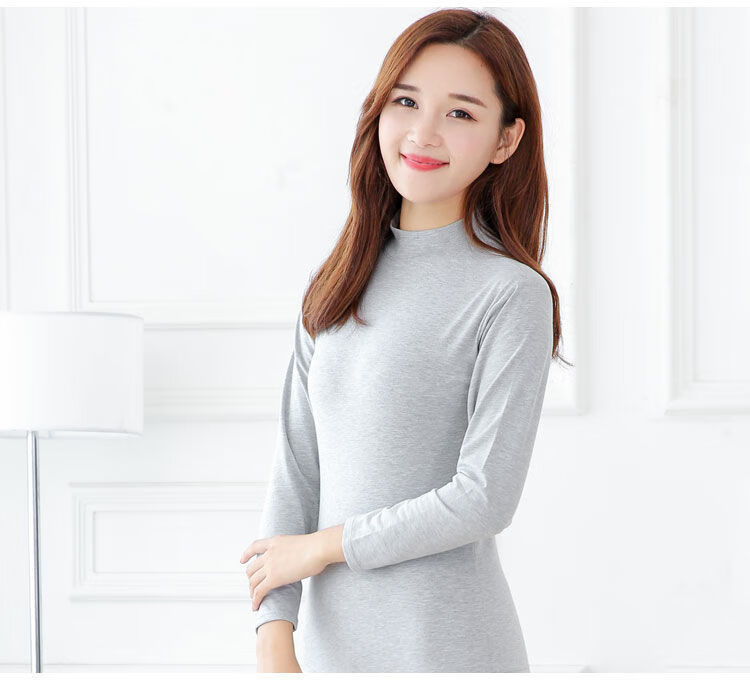 科小纯棉女士中领单件秋衣棉毛衫全棉透气秋冬打底衫上衣大码紧身内衣