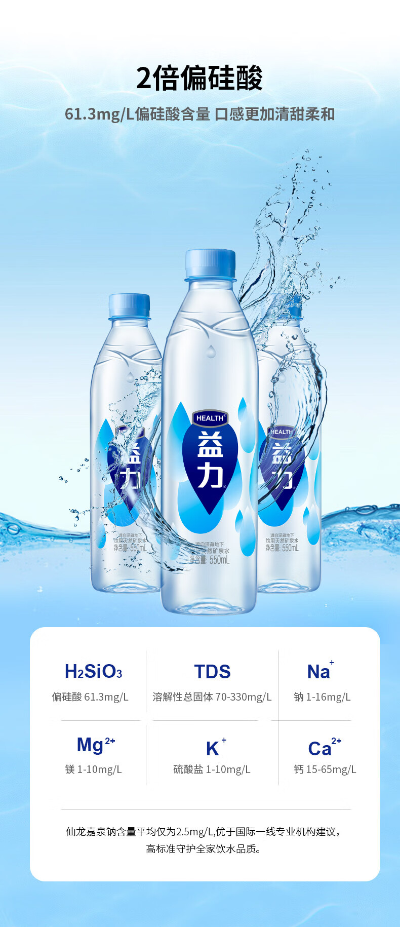 上海可发益力矿泉水550ml24瓶整箱装益力矿泉水弱碱性低钠瓶装饮用水