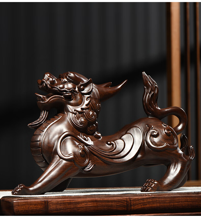 努拉派木雕摆件貔貅实木质雕刻家居客厅装饰办公书房开业红木头工艺