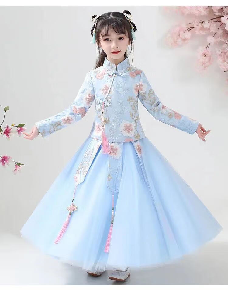 晋彪汉服女童秋季套装仙女连衣裙中国风儿童古装春秋公主裙小女孩裙子