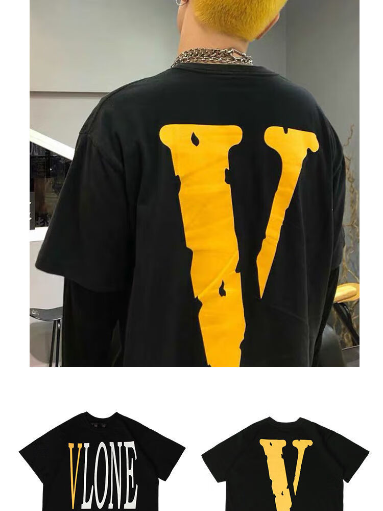 vlone同款短袖男女情侣宽松半袖王一博同款联名高街大v3m反光潮牌t恤