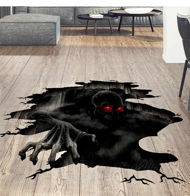 万圣节墙贴纸恐怖地贴画店铺地板装饰品3d立体效果恶作剧吓人贴画fx