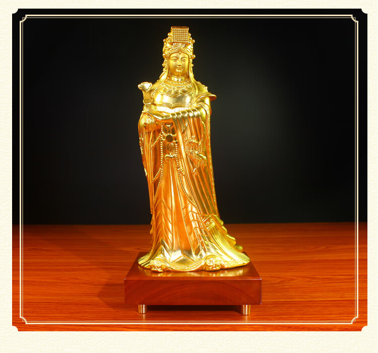 弗朗德纯铜贴金妈祖神像摆件家用供奉天上圣母海神湄洲妈祖娘娘像保