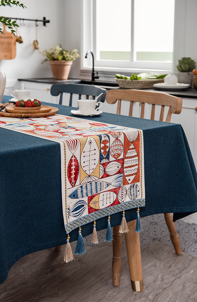 布布艺客厅茶几布北欧桌布套装黄色红小鱼桌旗套装90130cm适用小茶几