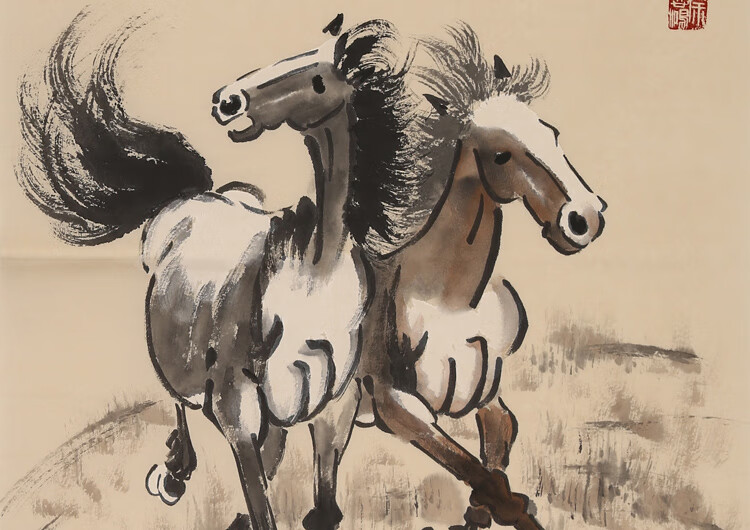 徐悲鸿字画三尺动物临摹名家书画作品纯手绘奔马古玩写意名人国画纯