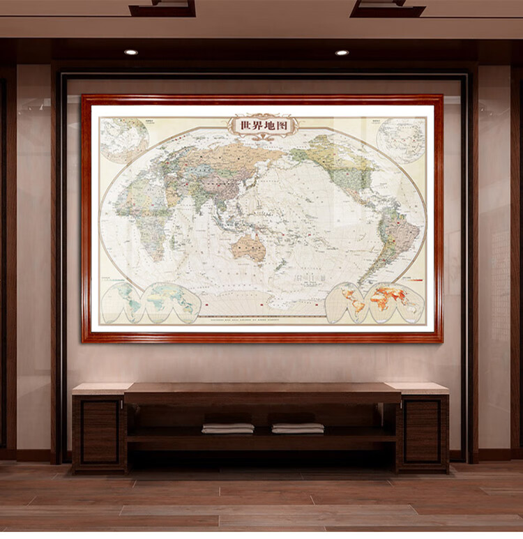 时尚家居实木世界办公室地图客厅背景墙贴中国可标记挂图磁吸墙面装饰