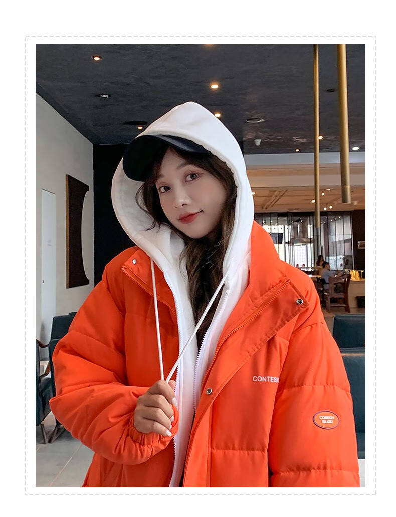105923-拉夏贝尔棉服女中长款2021年新款假两件保暖面包服女冬装棉衣 黑色 M-详情图