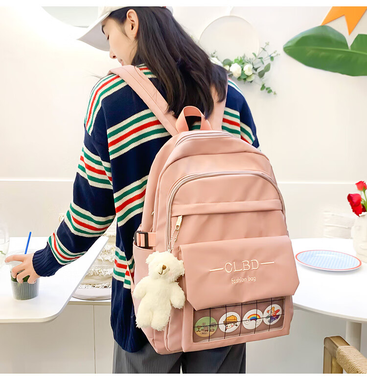 初中生书包女ins风韩版原宿ulzzang高中生中学生校园大容量双肩包蓝色