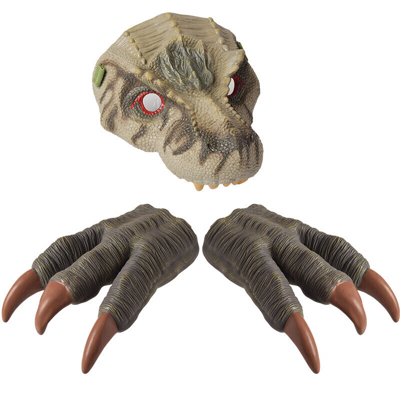 恐龙爪子手套玩具软胶塑胶仿动物模型男孩儿童侏罗纪世界 三角龙面具