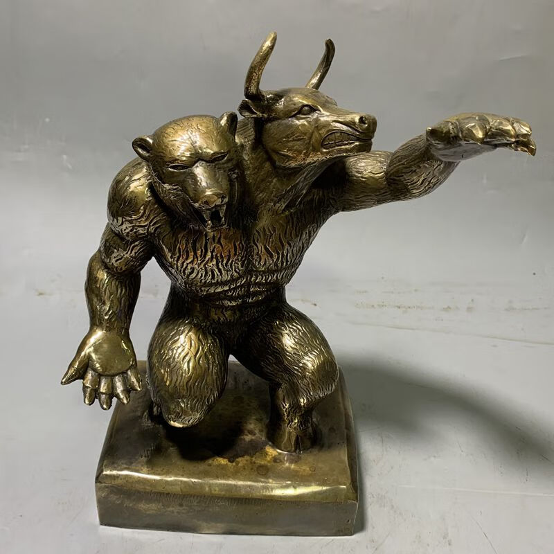 纤雅洁铜牛熊同体东方华尔街同款现代工艺收藏品酒店办公室证券所摆件