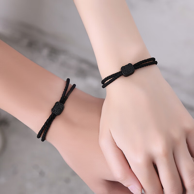 去寻小猪头皮筋给男友带手腕小皮套情侣一对手链男可调节异地恋情侣一