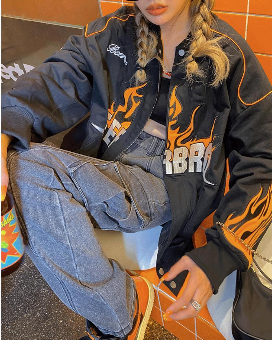 vibe风高街辣妹工装牛仔裤女复古炸街高腰直筒宽松显瘦老爹长裤潮灰色