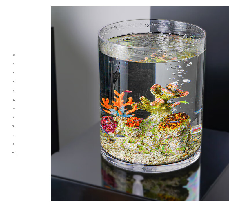 圆柱形鱼缸塑料透明pc仿玻璃大号客厅桌面立式小型亚克力防摔裸缸vr