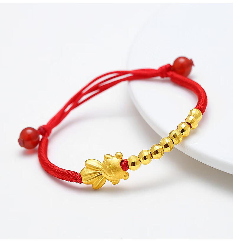 翡德丽轻奢珠宝金脚链女款貔貅转运珠本命年红绳金皮丘金小金鱼送女友