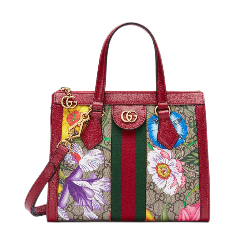 gucci古驰红色复古ophidia花卉手拎包cs红色24205105