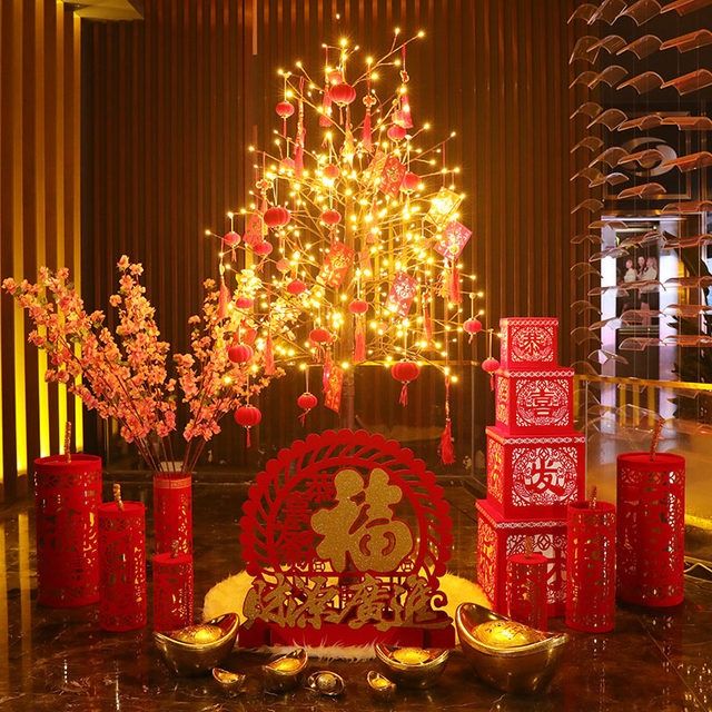 可狄2022新款友优春节新年装饰树灯led彩灯18米套餐商场酒店装饰礼物