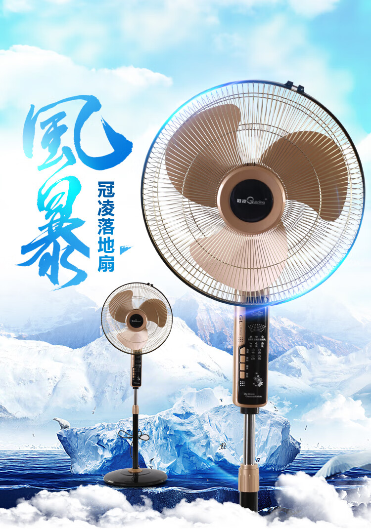 冠凌电风扇 冠凌电风扇家用办公落地扇大风铁叶遥控控制铜电机厂家