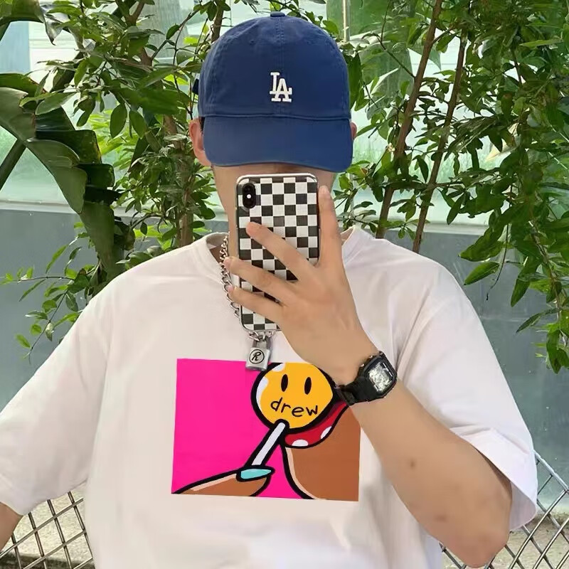 drew笑脸短袖 贾斯汀比伯男女情侣同款fog高街纯棉t恤半袖夏季 黑色