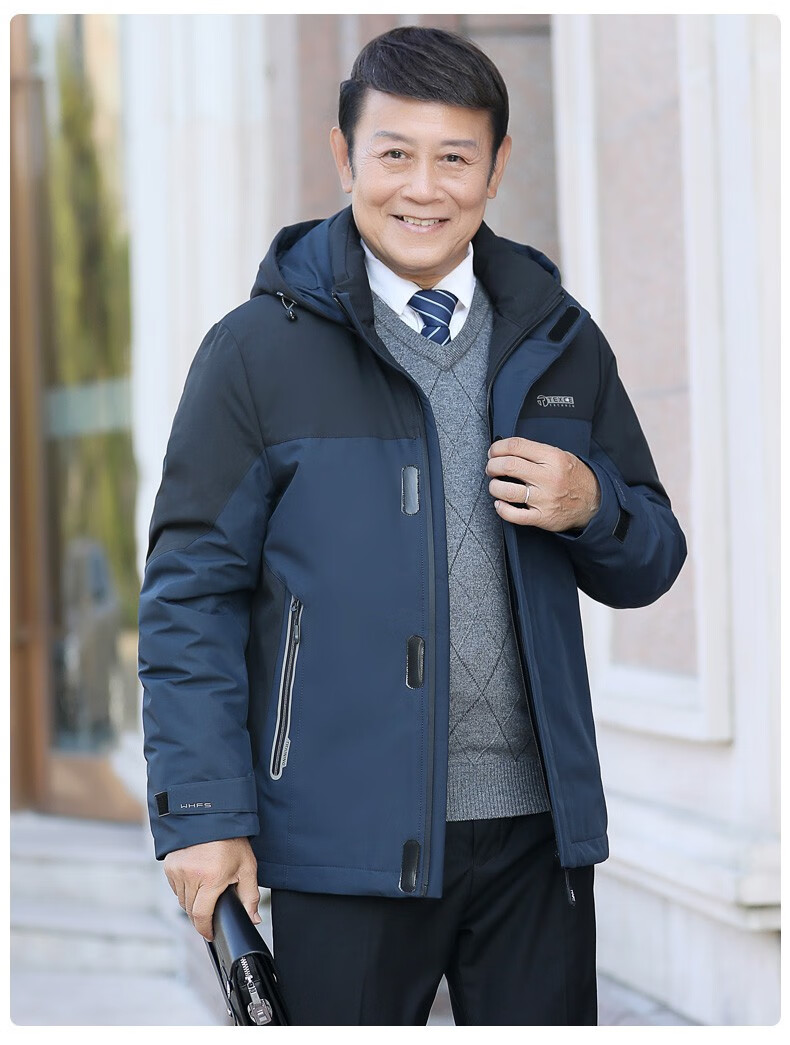 爸爸衣服中年男士服爸爸冬装常规外套中老年老年人爷爷保暖夹克灰色