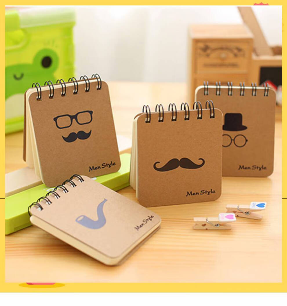 翻页笔记本双螺旋上下翻页线圈本空白内页可爱牛皮小本子无格口袋