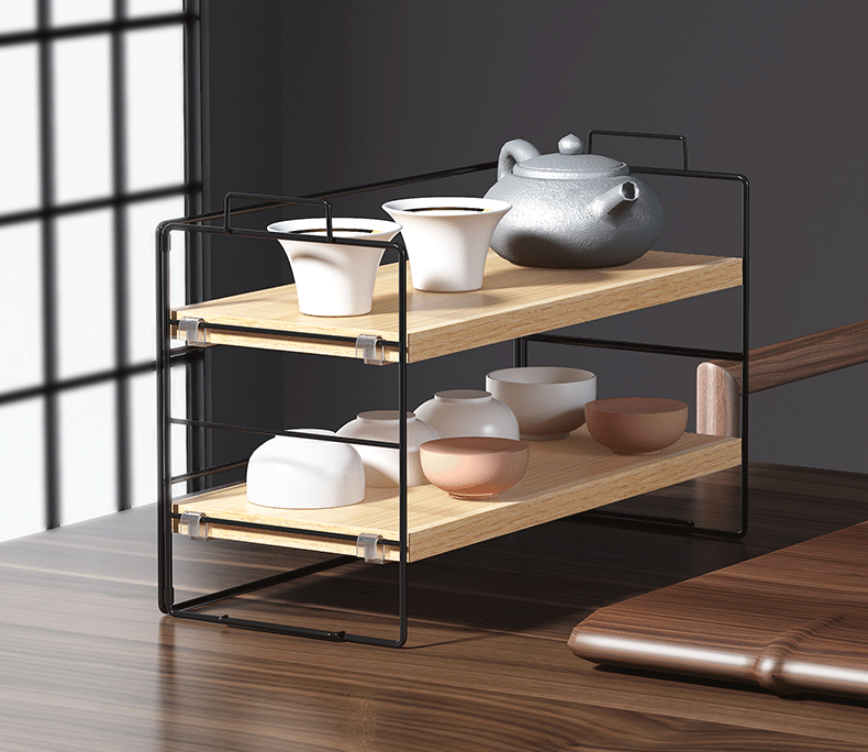 茶具子桌面茶杯置物架桌上茶叶杯架茶桌杯子茶台茶壶架子 双层--黑架