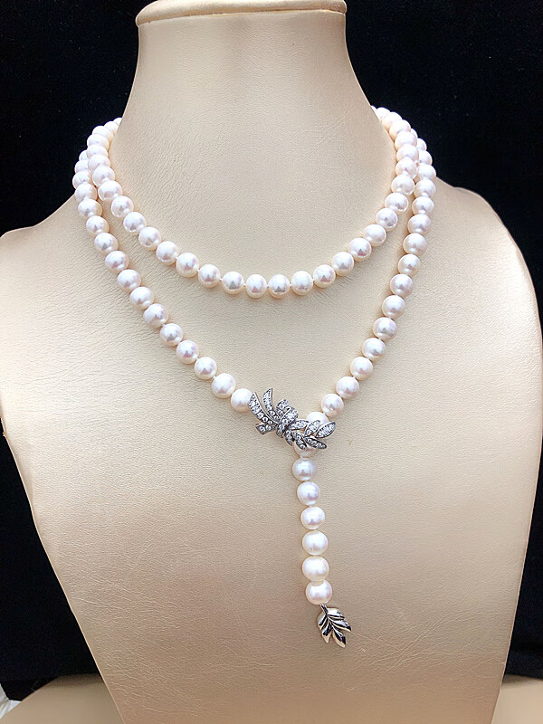 钰帛工坊天然淡水珍珠长项链毛衣链双层近圆强光百搭款多种佩戴方法