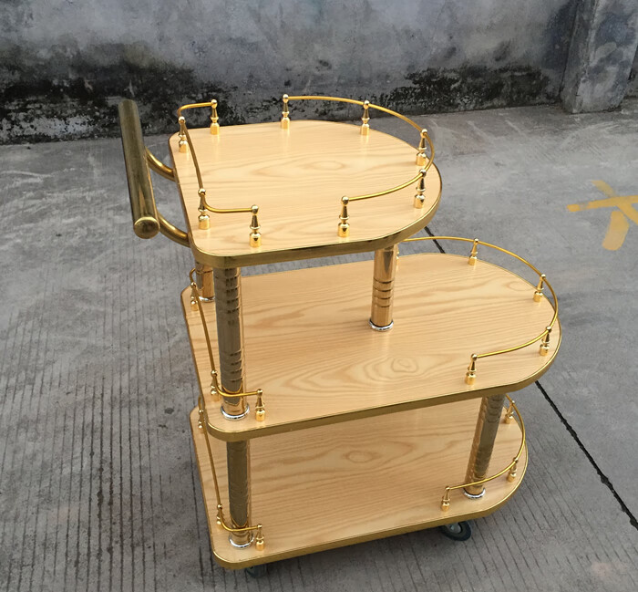 酒店红酒茶水送餐车双层木质圆形酒水车蛋糕车甜品移动服务小推车定制