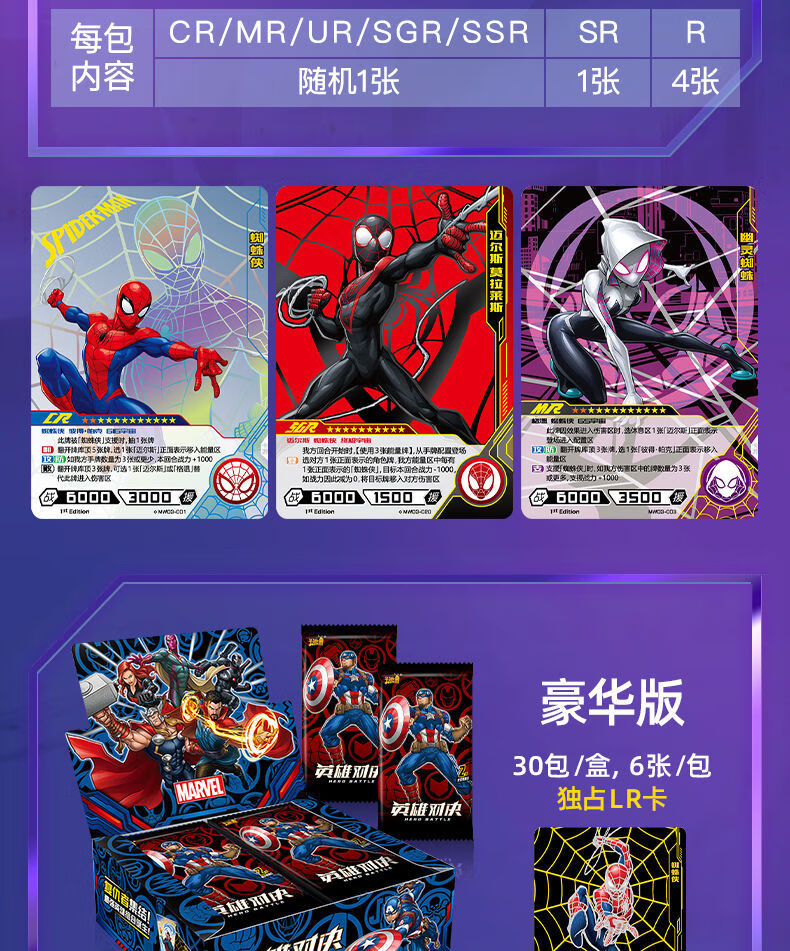 六一儿童节礼物复仇者联盟卡片 漫威卡片gr钢铁侠卡牌 蜘蛛侠ssr闪卡